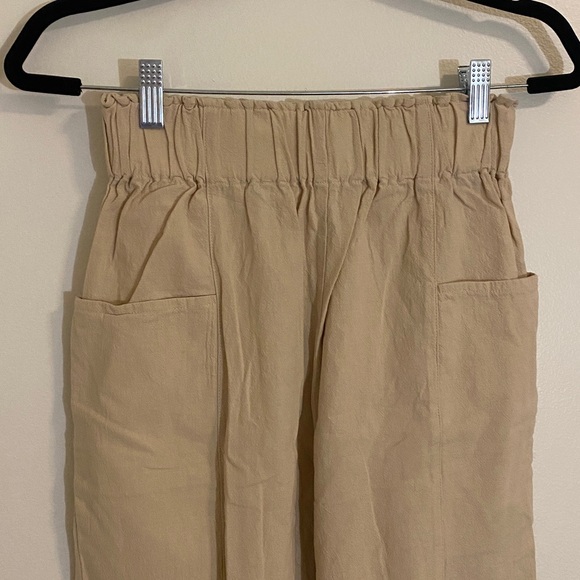 OZMA Women's Utility Heavy Laundered Linen Pant Cropped Khaki Size Medium - Picture 2 of 7